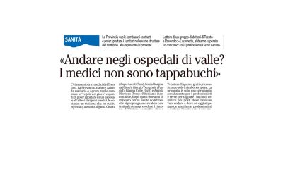 Articolo l’Adige – i medici non sono tappabuchi