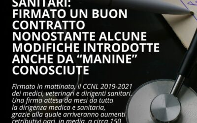 Firmato finalmente il CCNL 2019-2021 dei medici, veterinari e dirigenti sanitari